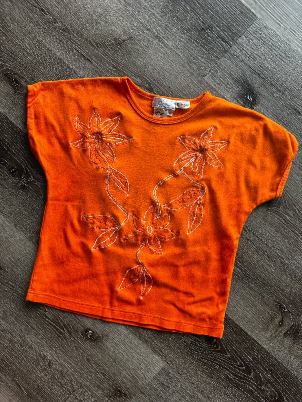Vintage 1980s Eaton Petites Floral Appliqué Dolman Sleeve Top
